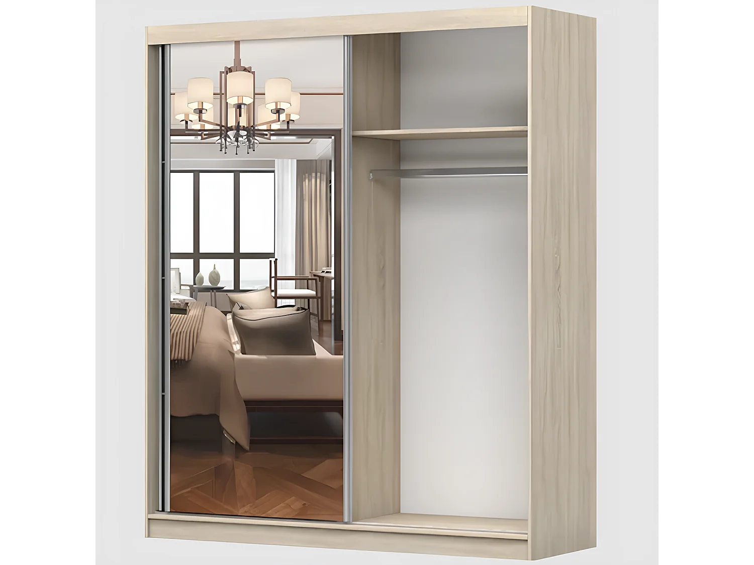 Armoire Calypso 183 cm avec miroir - Chêne - Noir