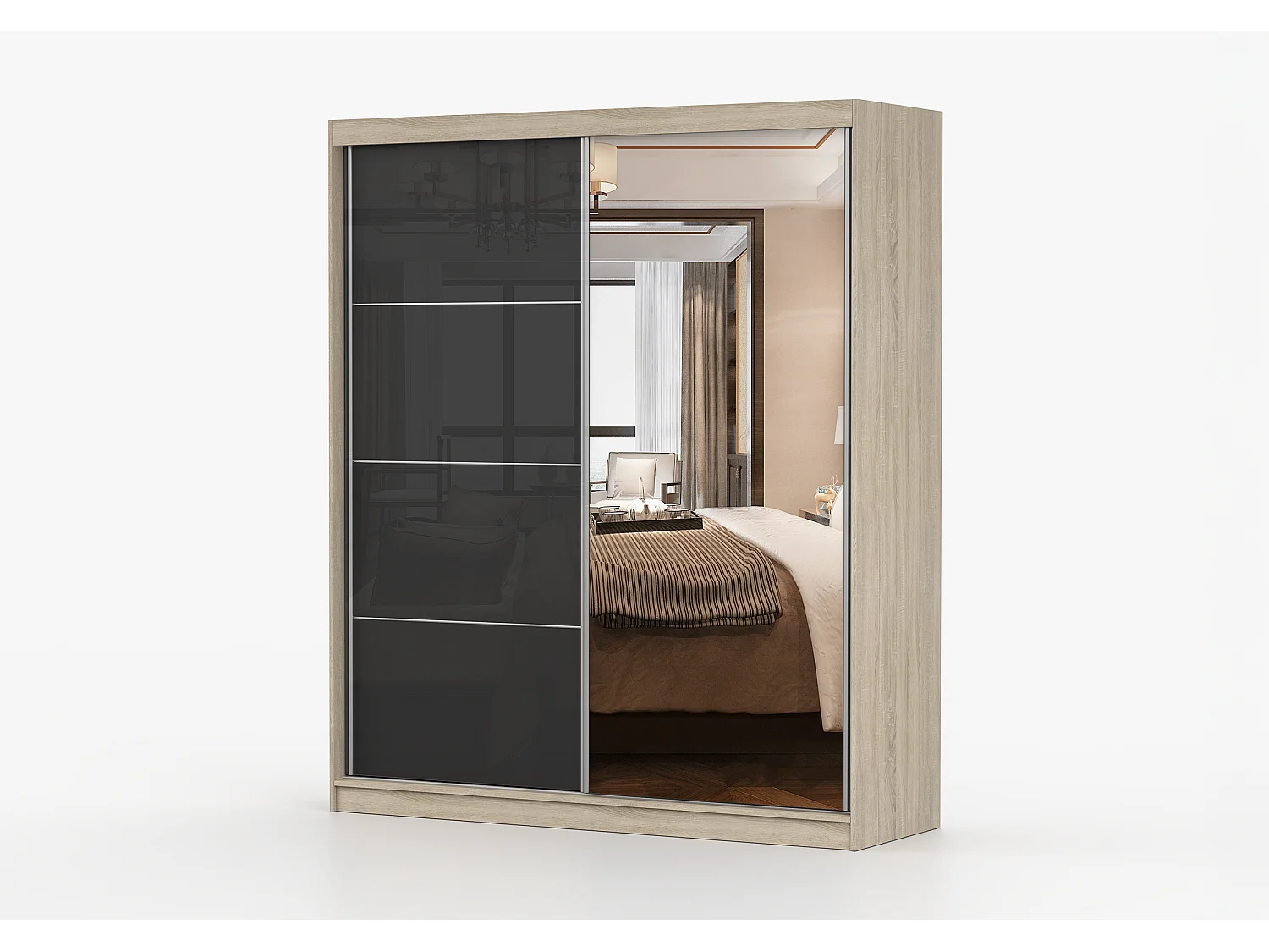 Armoire Calypso 183 cm avec miroir - Chêne - Noir