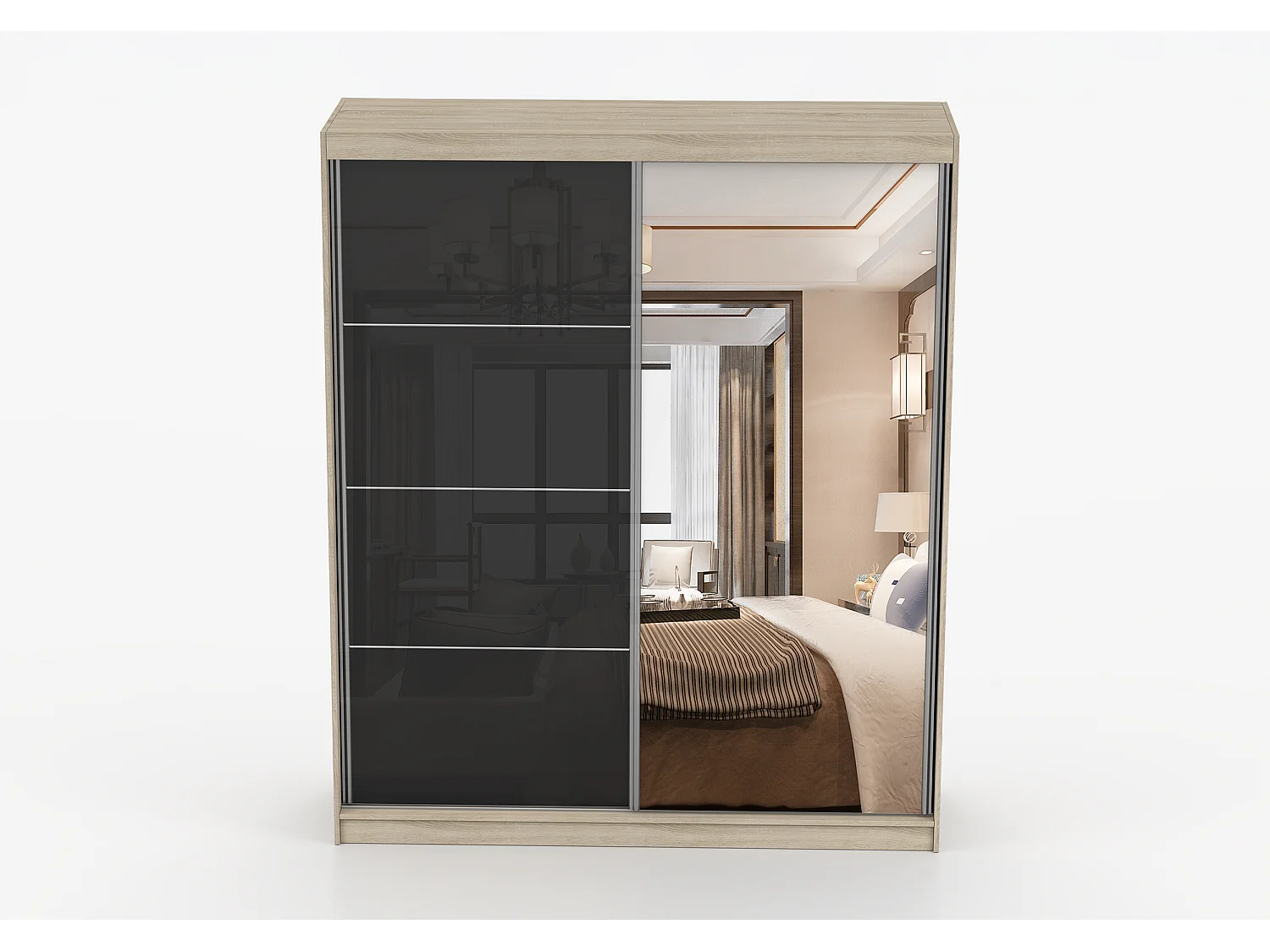 Armoire Calypso 183 cm avec miroir - Chêne - Noir
