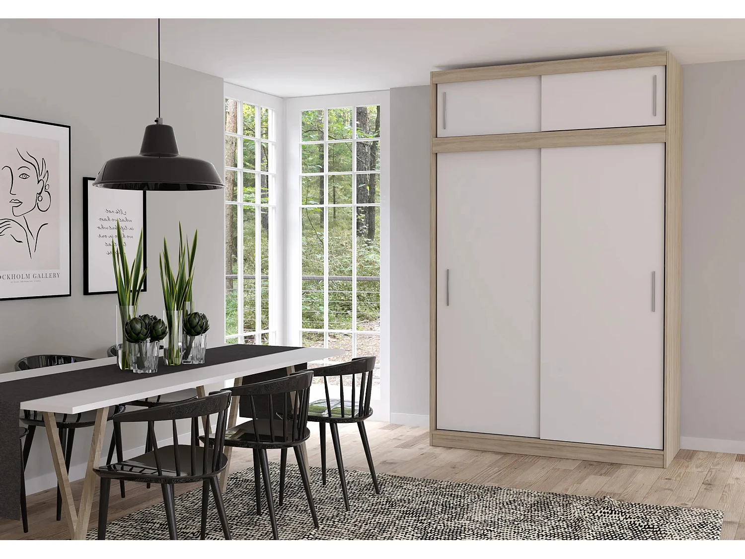 Armoire avec extension Bellina 150 cm - Chêne - Blanc