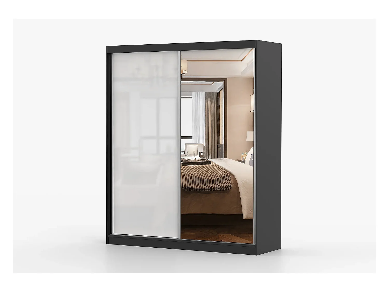 Armoire Nyméria 183 cm avec miroir - Noir - Blanc