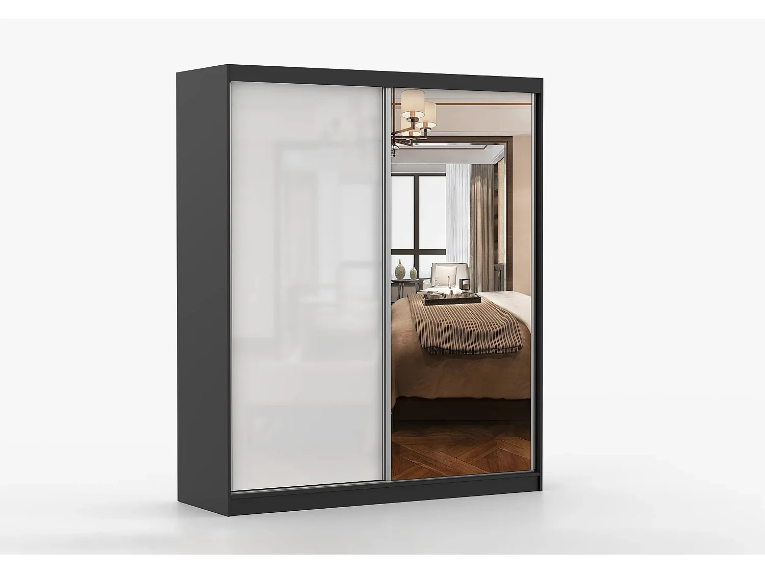 Armoire Nyméria 183 cm avec miroir - Noir - Blanc