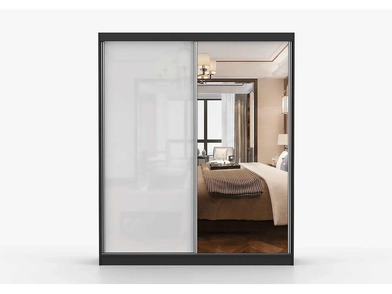 Armoire Nyméria 183 cm avec miroir - Noir - Blanc