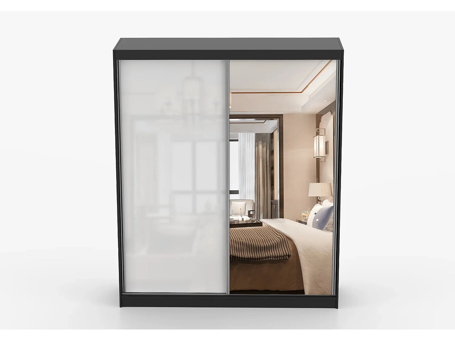 Armoire Nyméria 183 cm avec miroir - Noir - Blanc