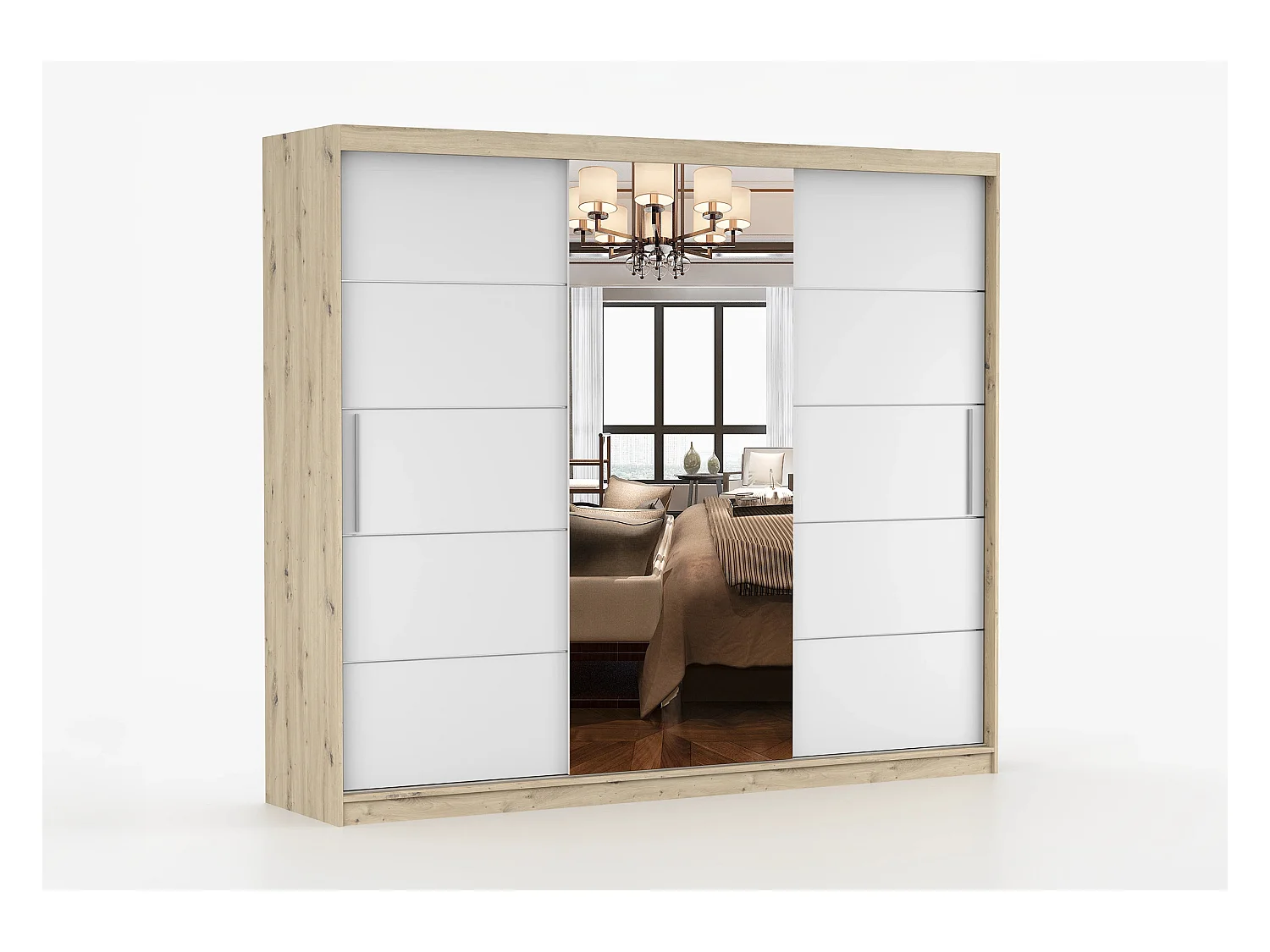 Armoire Elior 250 cm avec miroir - Effet bois - Blanc