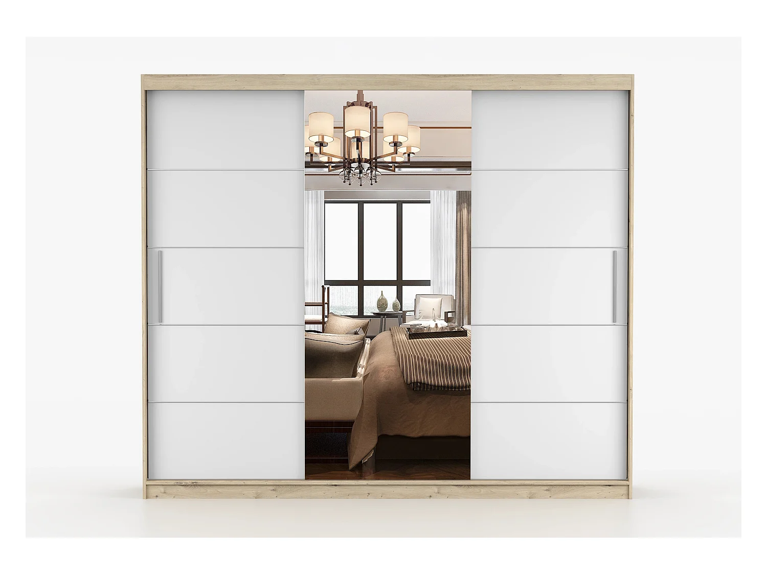 Armoire Elior 250 cm avec miroir - Effet bois - Blanc
