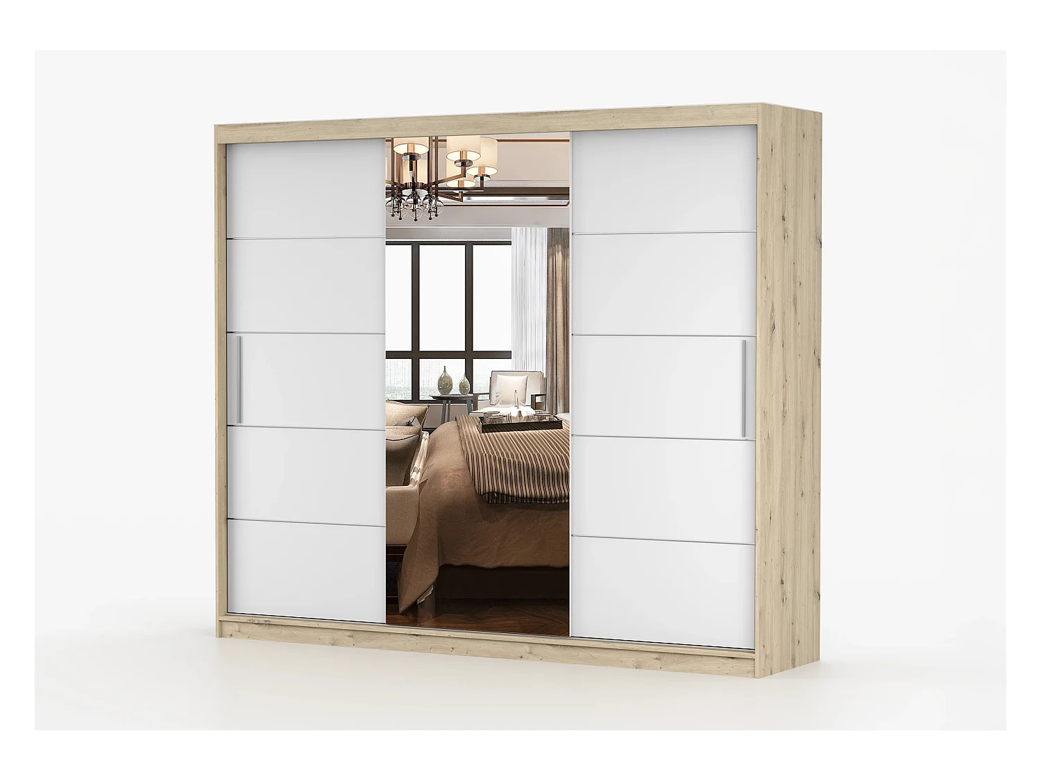 Armoire Elior 250 cm avec miroir - Effet bois - Blanc