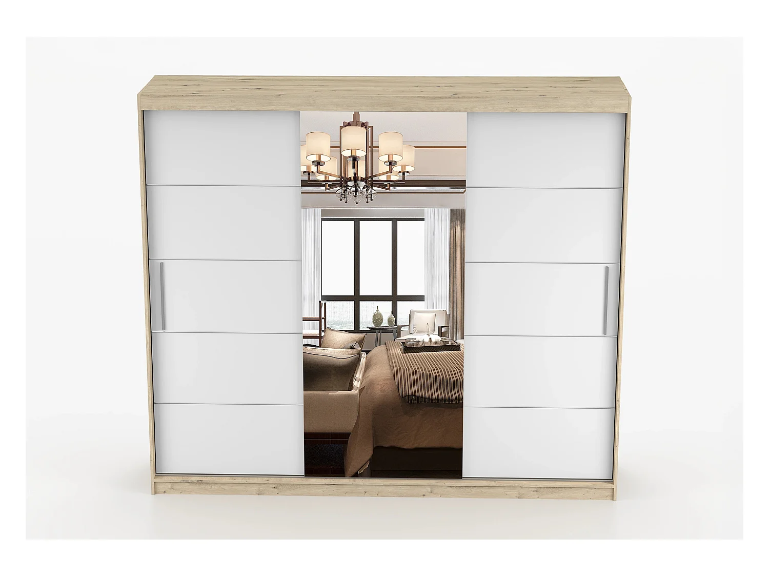 Armoire Elior 250 cm avec miroir - Effet bois - Blanc