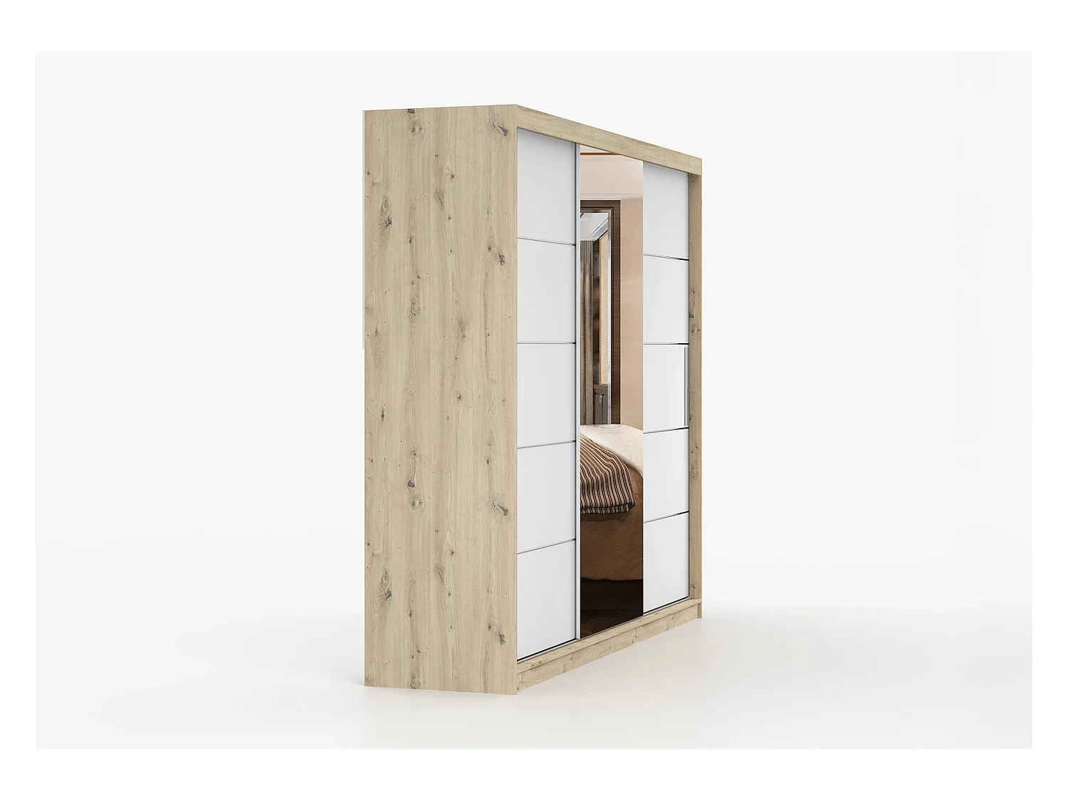 Armoire Elior 250 cm avec miroir - Effet bois - Blanc