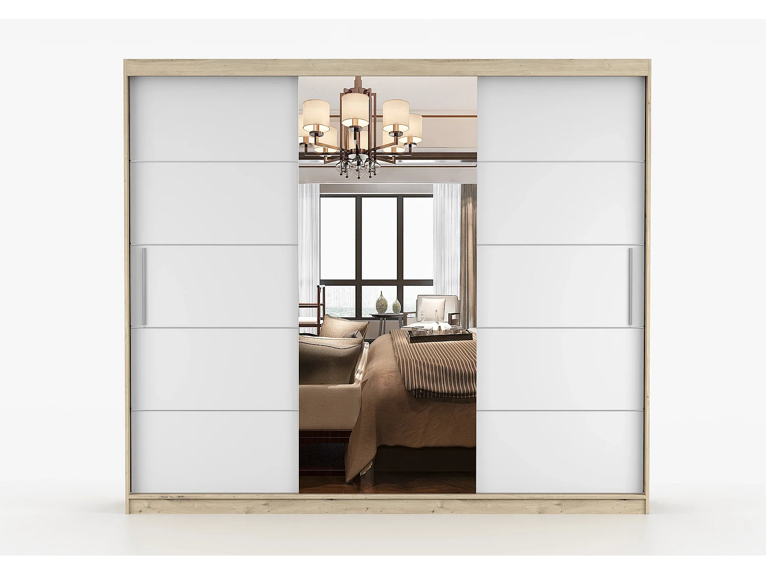 Armoire Elior 250 cm avec miroir - Effet bois - Blanc