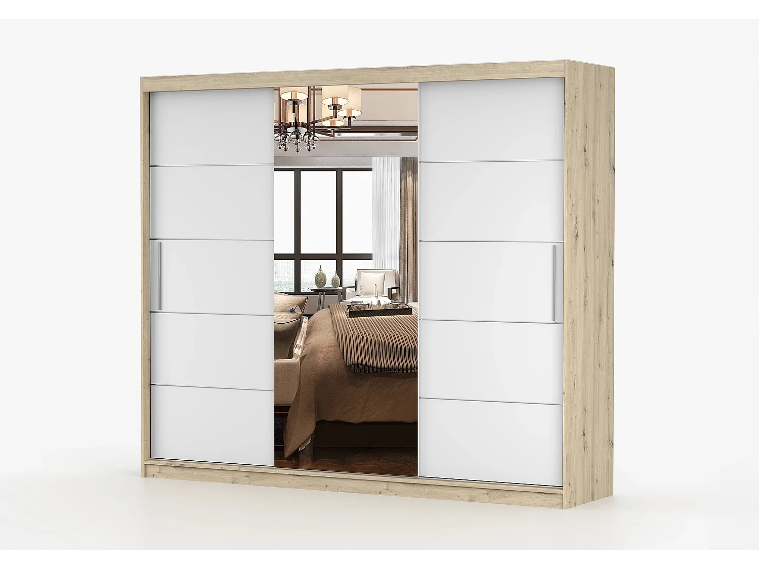 Armoire Elior 250 cm avec miroir - Effet bois - Blanc