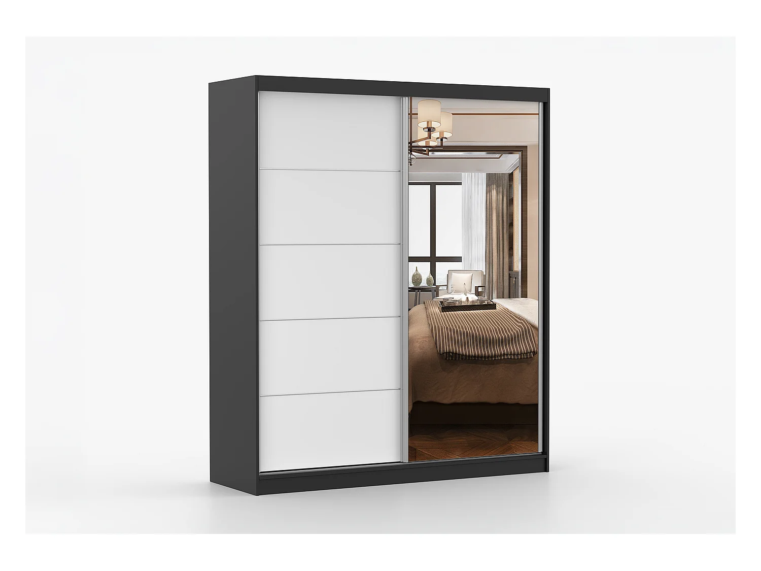 Armoire Ysalis 183 cm avec miroir - Noir - Blanc