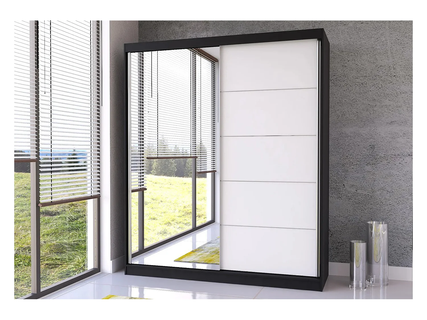 Armoire Ysalis 183 cm avec miroir - Noir - Blanc