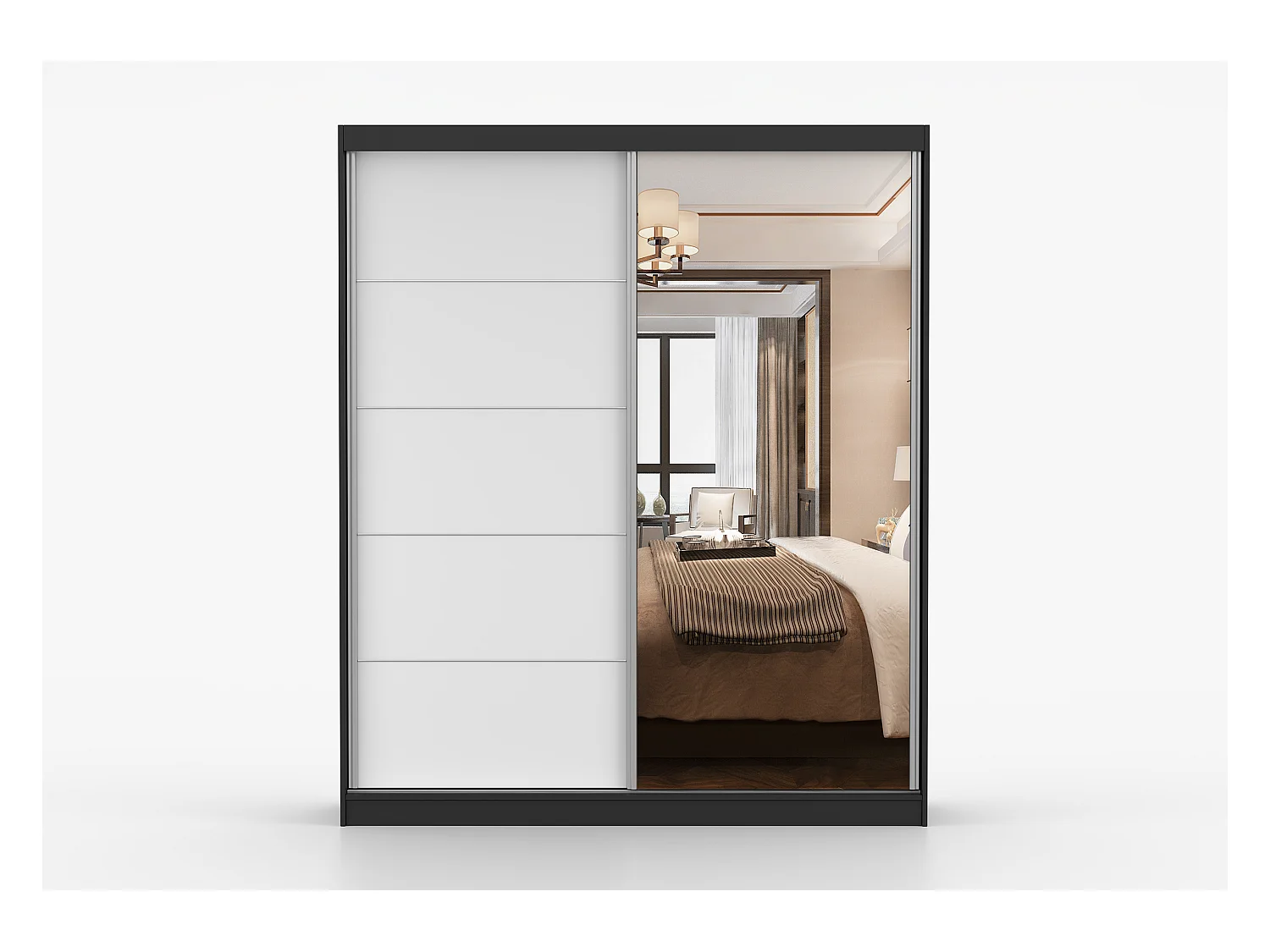 Armoire Ysalis 183 cm avec miroir - Noir - Blanc