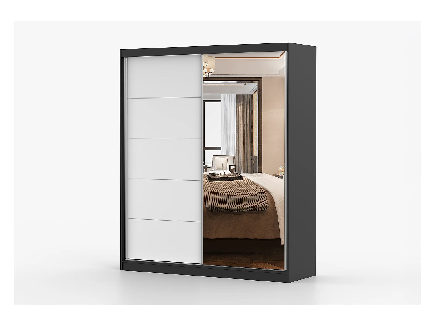 Armoire Ysalis 183 cm avec miroir - Noir - Blanc