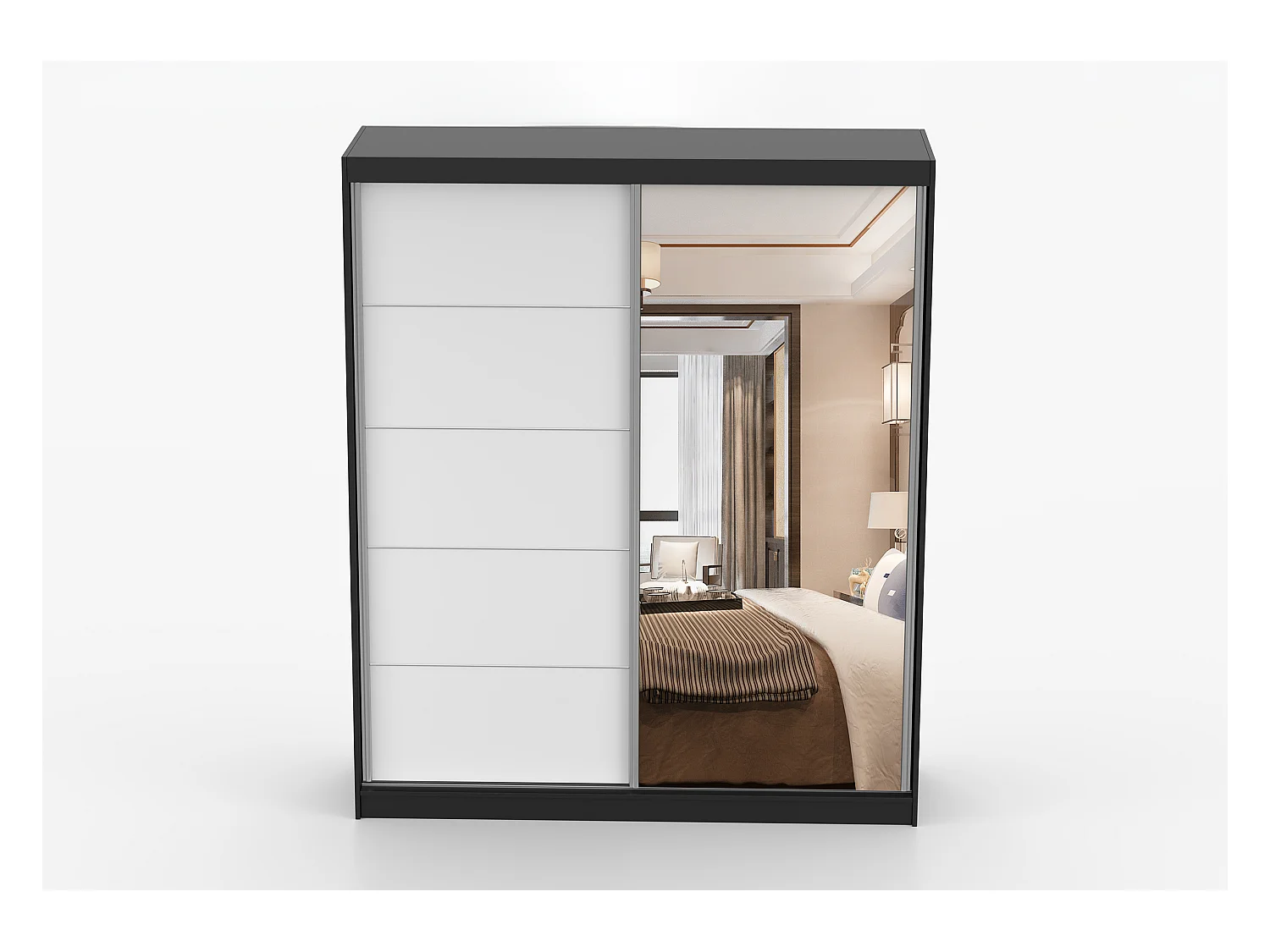 Armoire Ysalis 183 cm avec miroir - Noir - Blanc