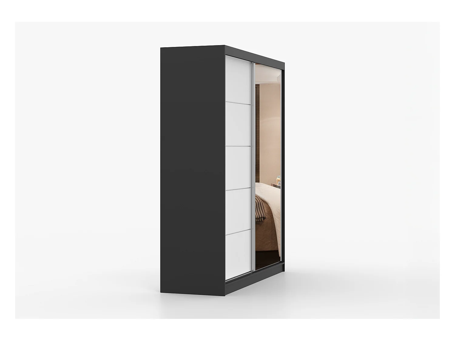 Armoire Ysalis 183 cm avec miroir - Noir - Blanc