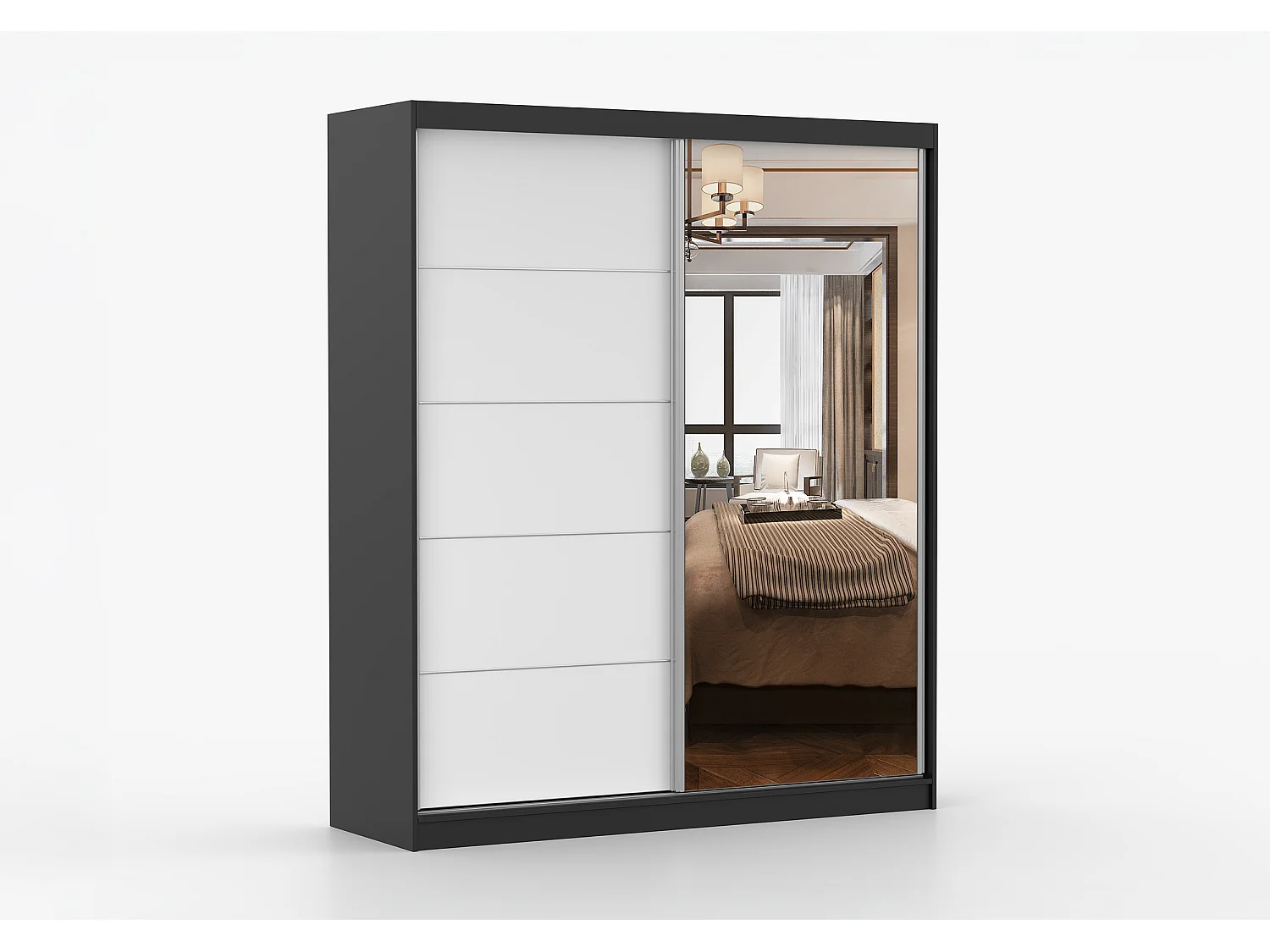 Armoire Ysalis 183 cm avec miroir - Noir - Blanc
