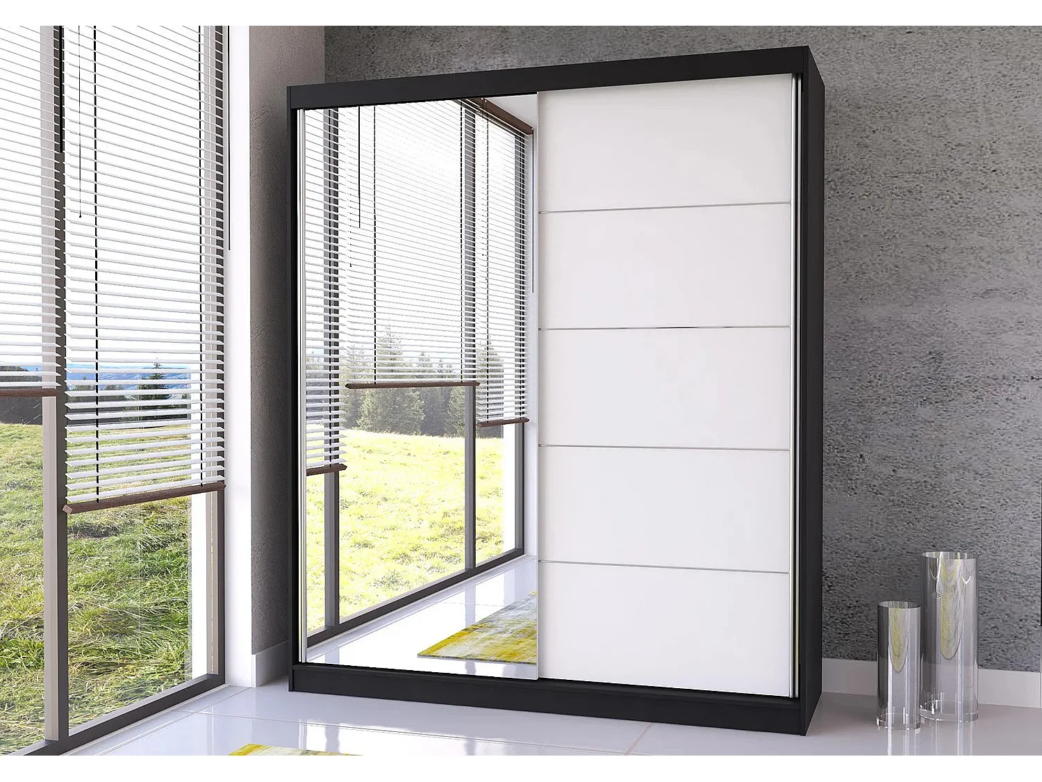 Armoire Ysalis 183 cm avec miroir - Noir - Blanc