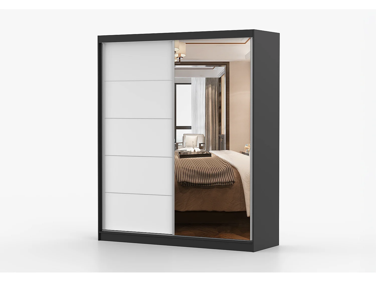 Armoire Ysalis 183 cm avec miroir - Noir - Blanc