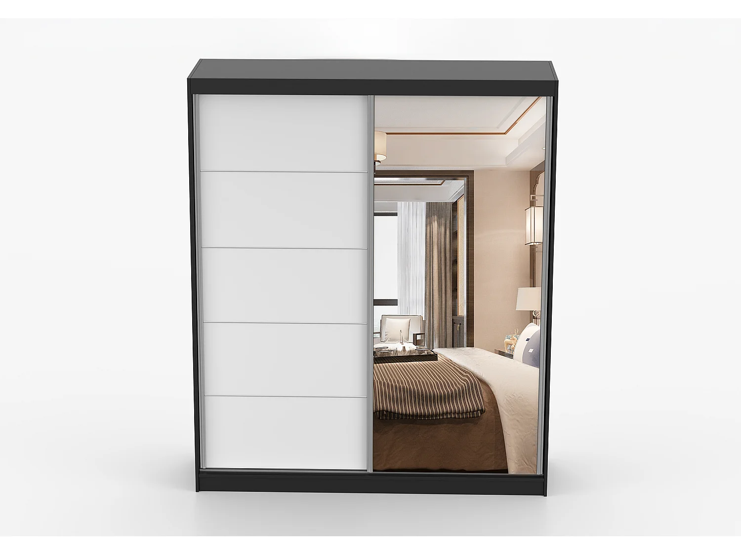 Armoire Ysalis 183 cm avec miroir - Noir - Blanc
