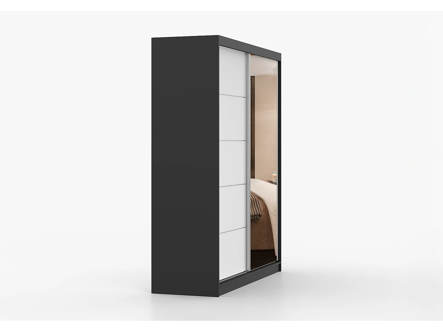 Armoire Ysalis 183 cm avec miroir - Noir - Blanc