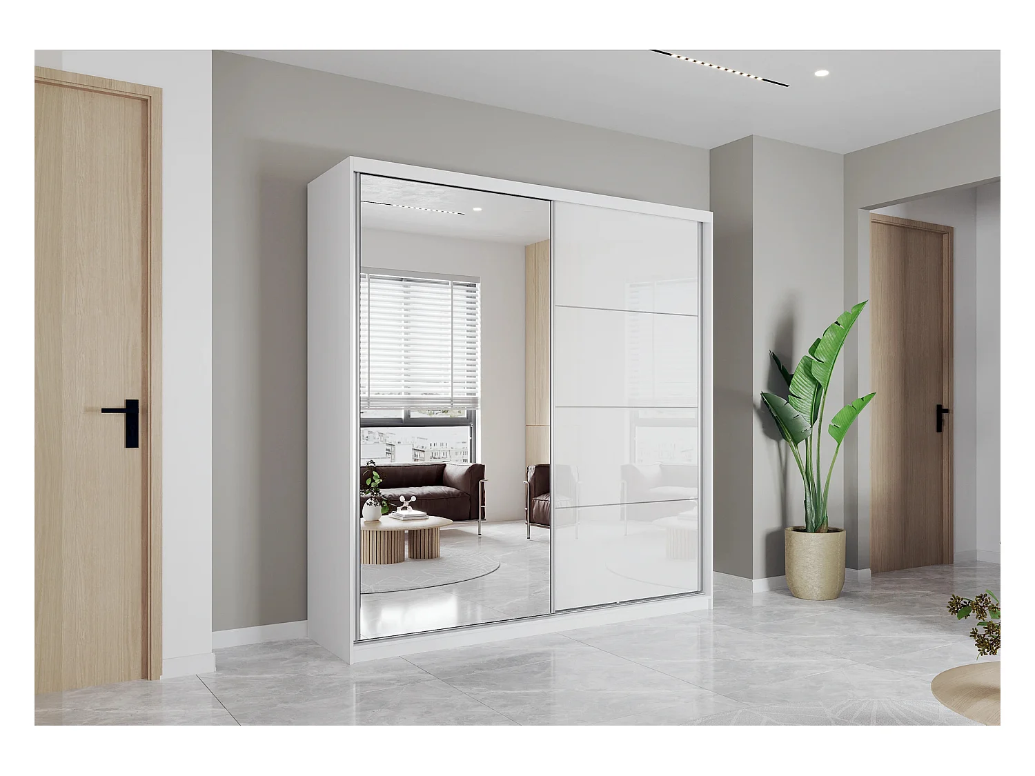 Armoire Helis 203 semi-brillant avec miroir - Blanc