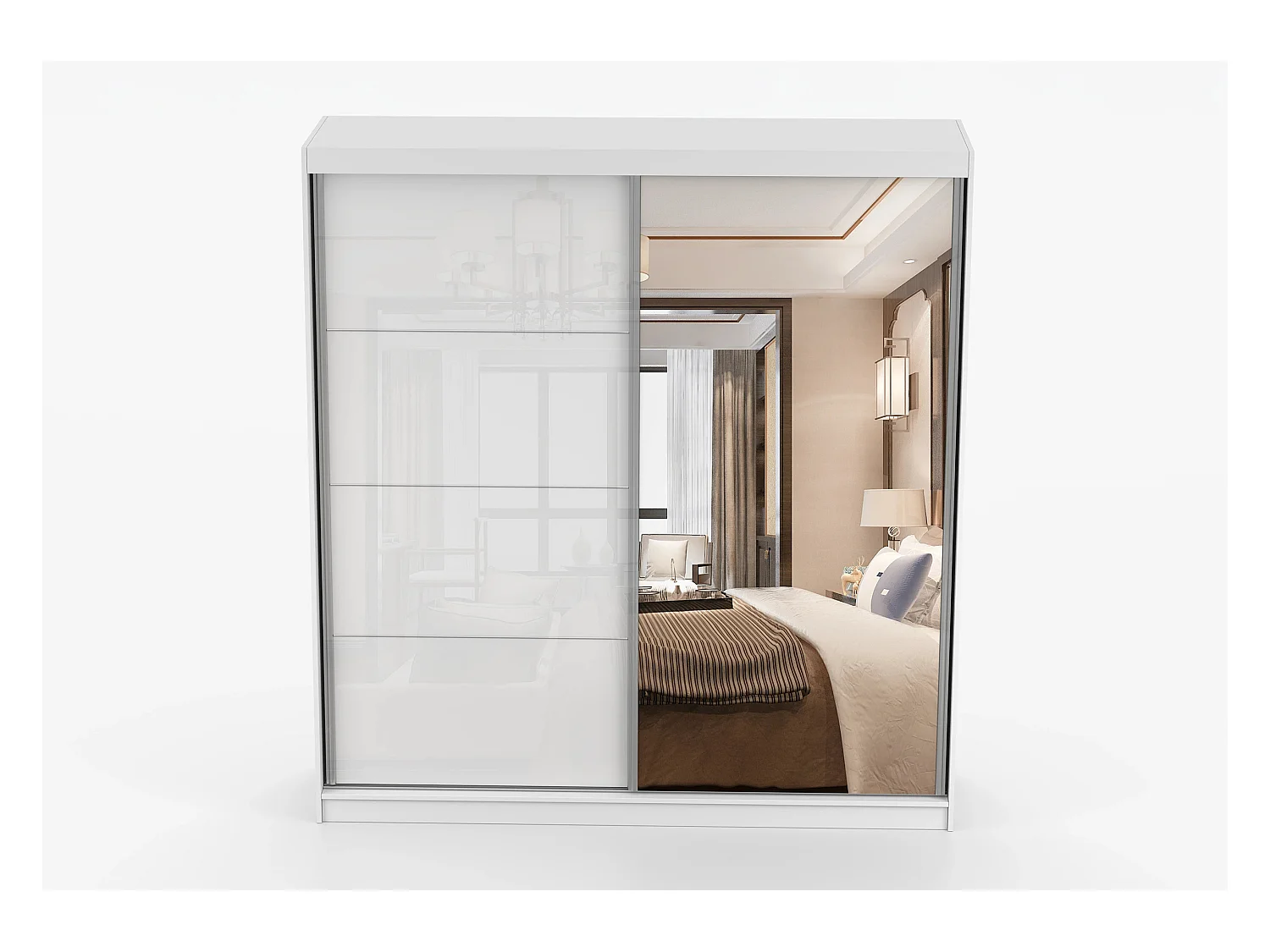 Armoire Helis 203 semi-brillant avec miroir - Blanc
