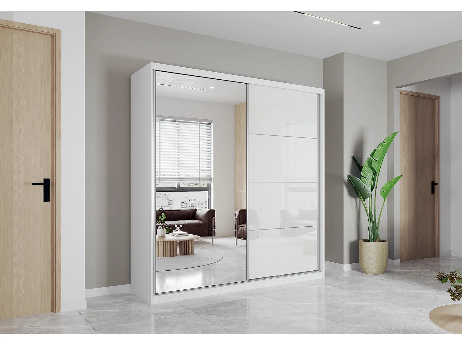 Armoire Helis 203 semi-brillant avec miroir - Blanc