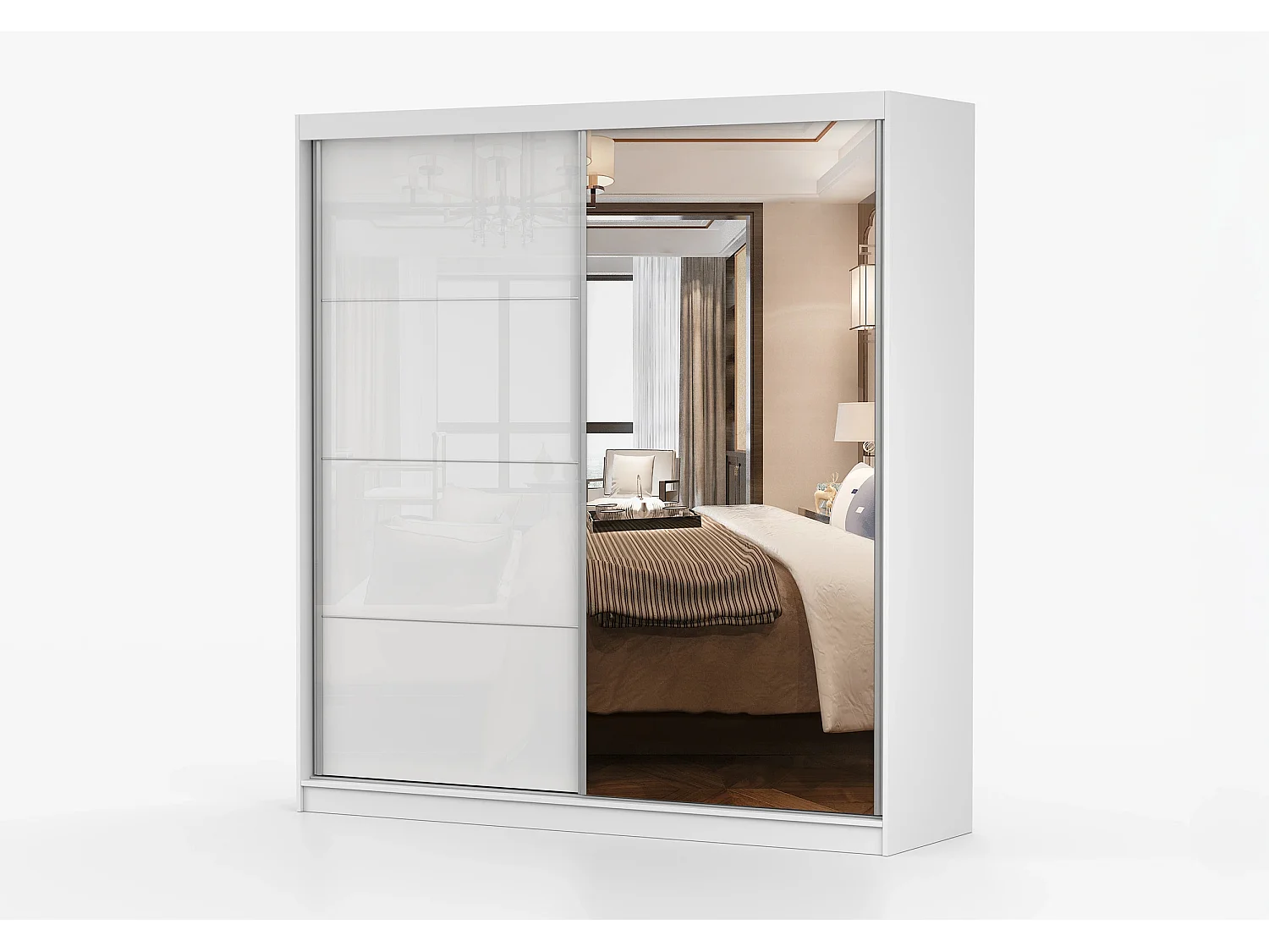 Armoire Helis 203 semi-brillant avec miroir - Blanc