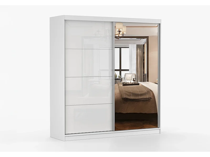 Armoire Helis 203 semi-brillant avec miroir - Blanc