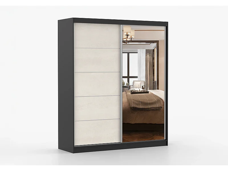 Armoire Ysalis 183 cm avec miroir - Noir - Soie