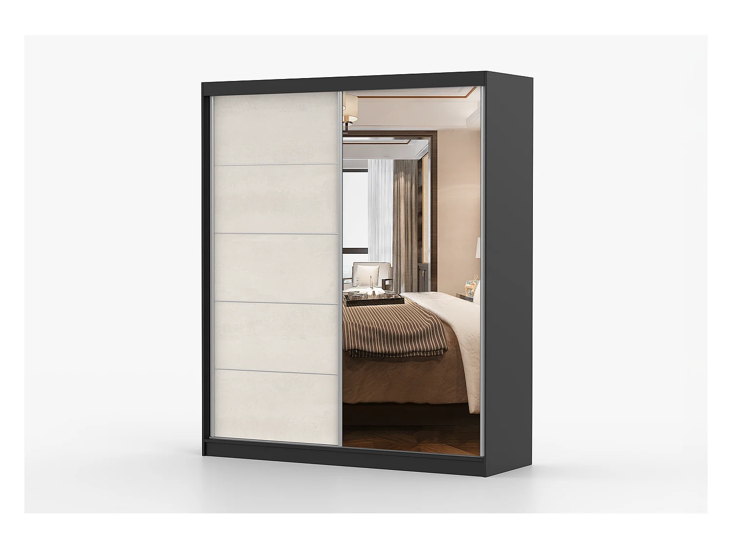 Armoire Ysalis 183 cm avec miroir - Noir - Soie