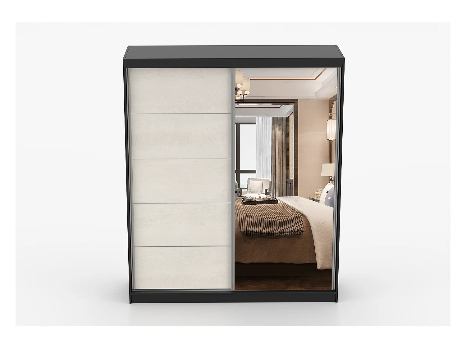Armoire Ysalis 183 cm avec miroir - Noir - Soie