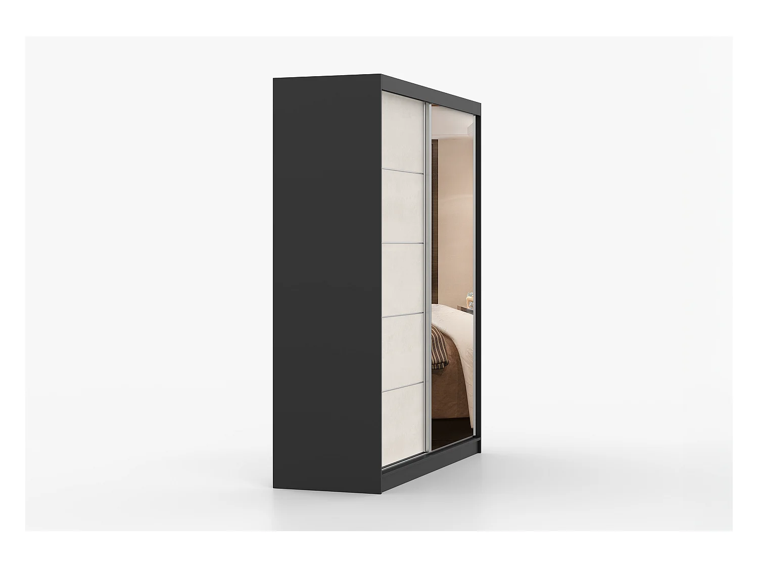 Armoire Ysalis 183 cm avec miroir - Noir - Soie