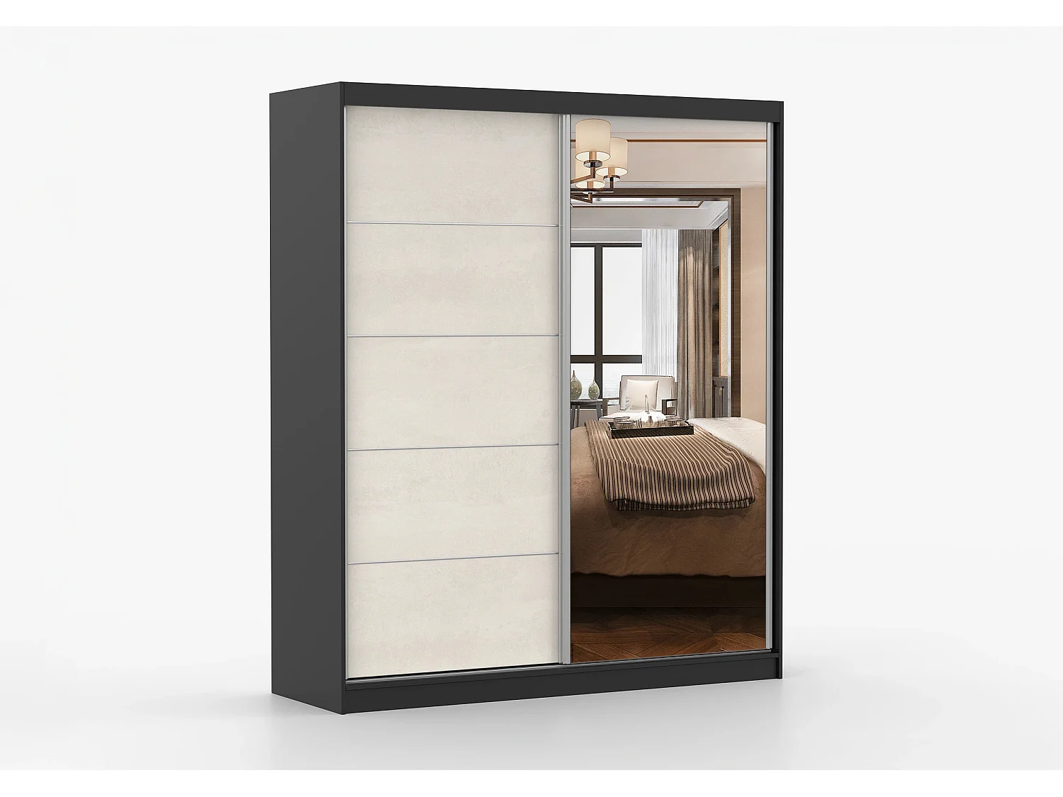 Armoire Ysalis 183 cm avec miroir - Noir - Soie