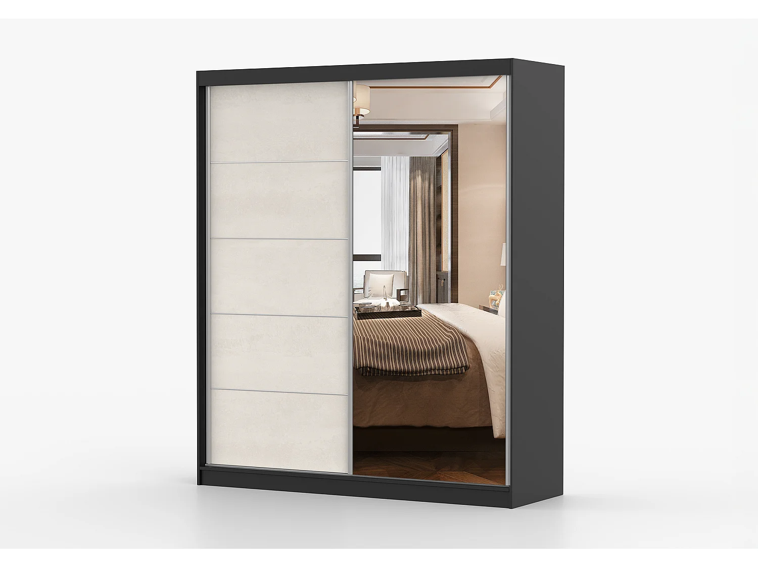 Armoire Ysalis 183 cm avec miroir - Noir - Soie