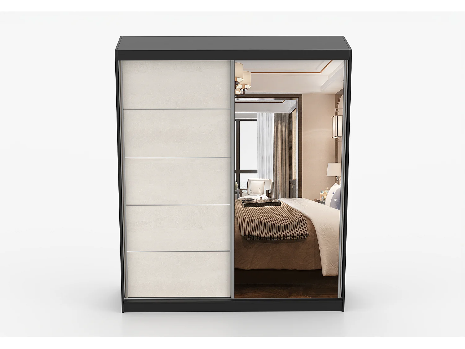 Armoire Ysalis 183 cm avec miroir - Noir - Soie