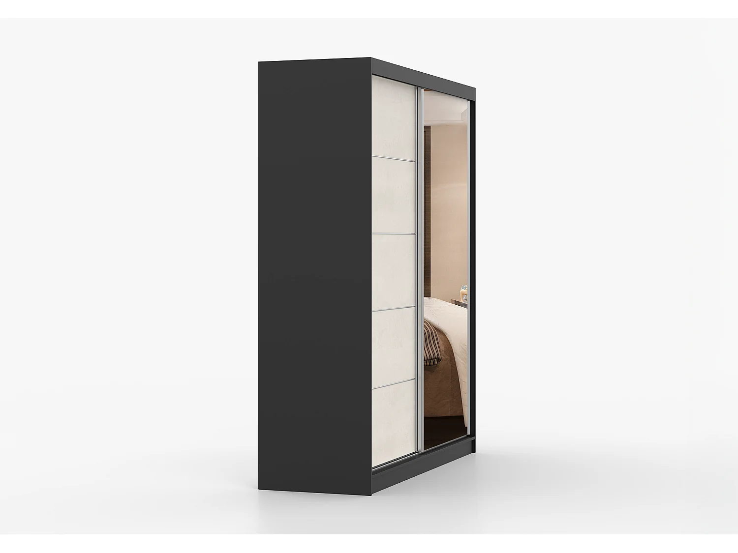Armoire Ysalis 183 cm avec miroir - Noir - Soie