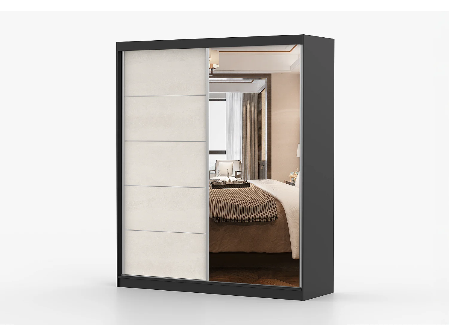 Armoire Ysalis 183 cm avec miroir - Noir - Soie