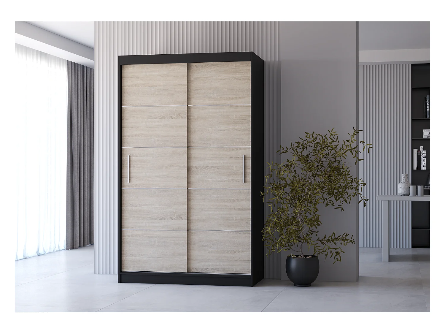 Armoire Lilwenn 120 - Noir - Chêne