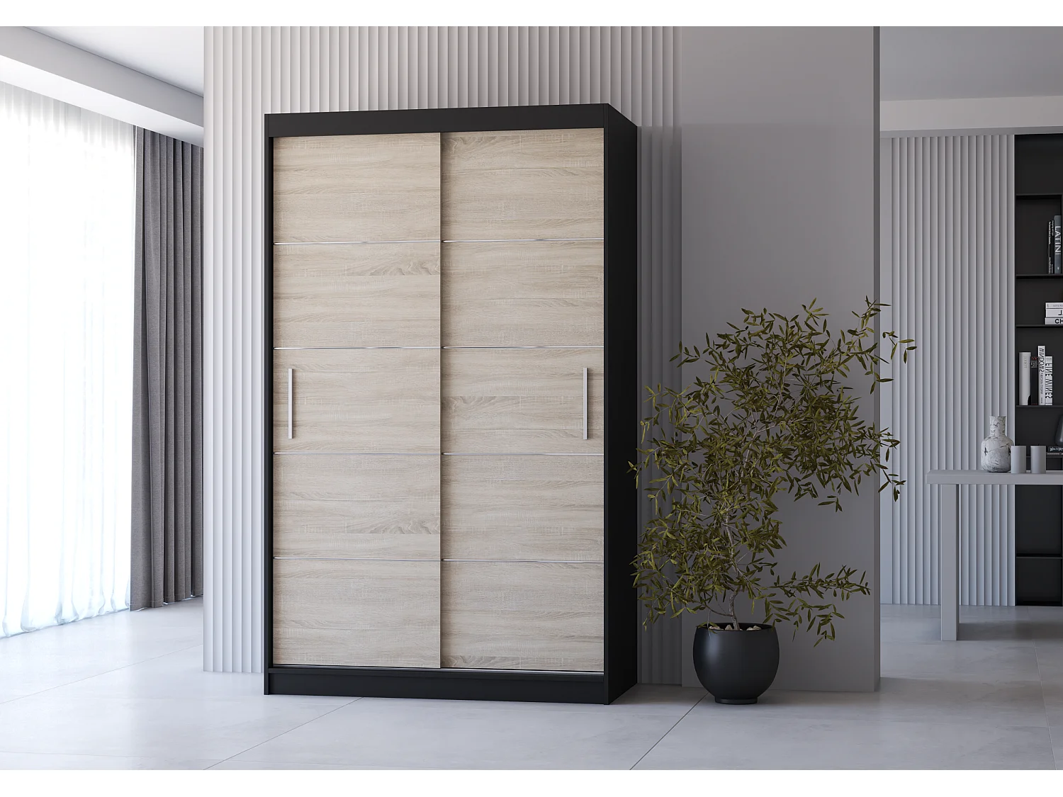 Armoire Lilwenn 120 - Noir - Chêne