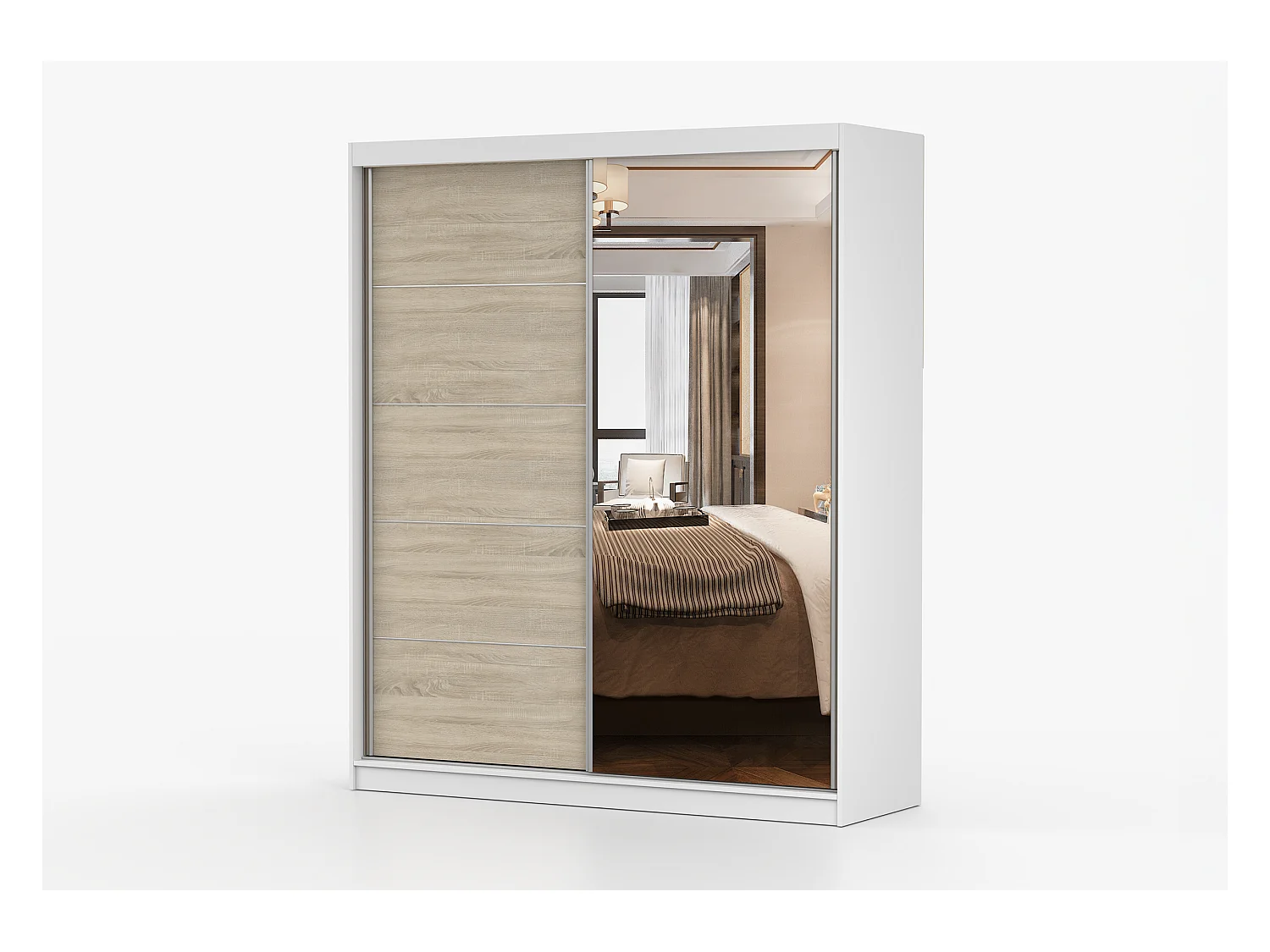 Armoire Ysalis 183 cm avec miroir - Blanc - Chêne