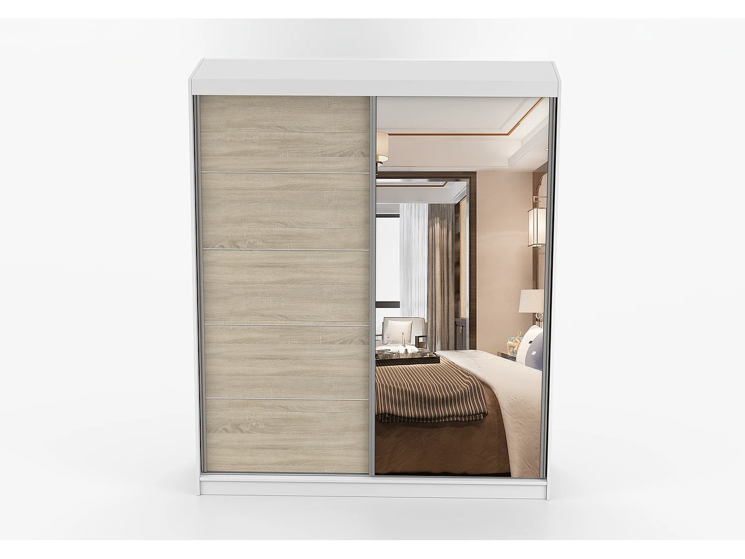 Armoire Ysalis 183 cm avec miroir - Blanc - Chêne
