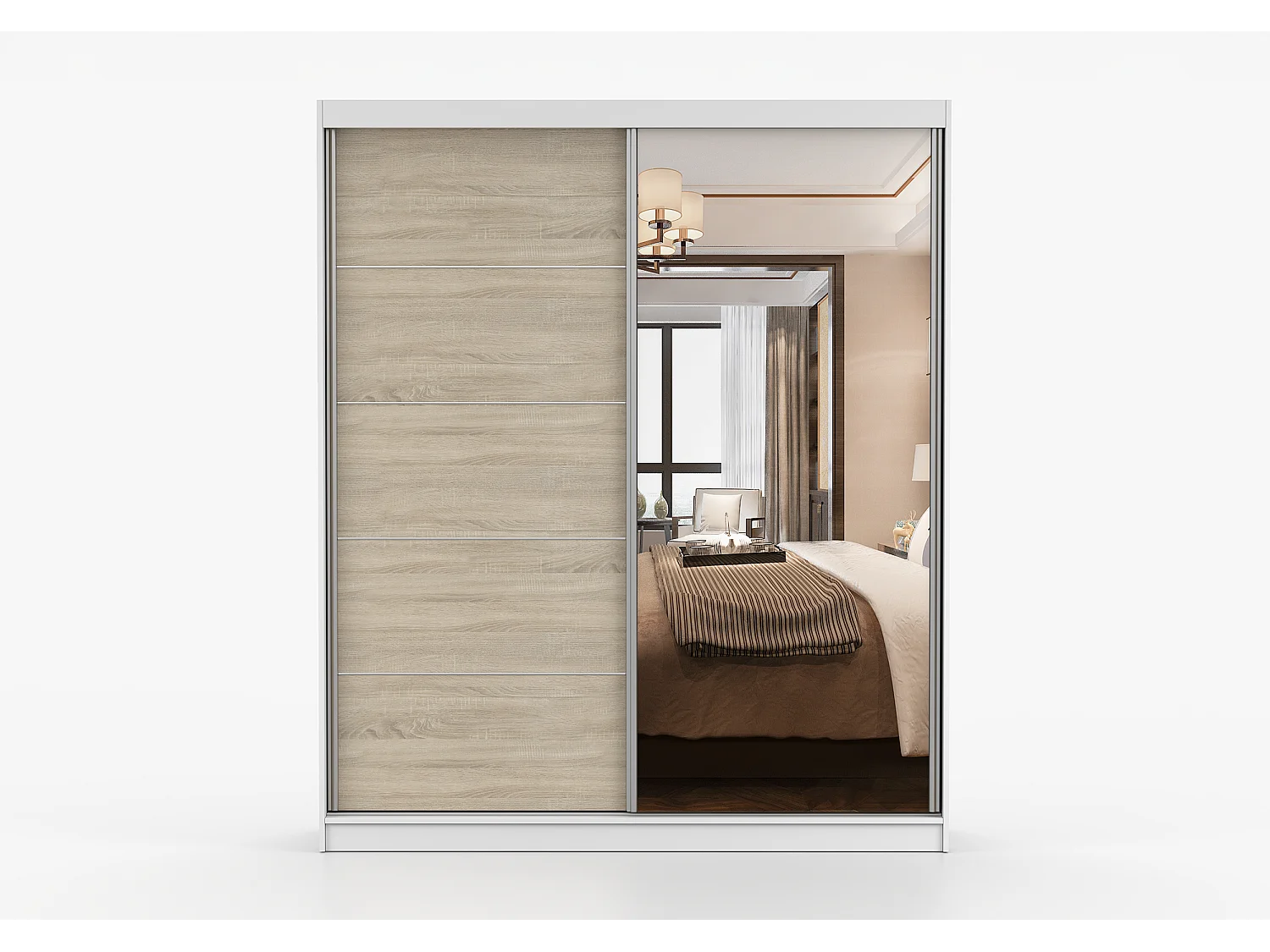 Armoire Ysalis 183 cm avec miroir - Blanc - Chêne