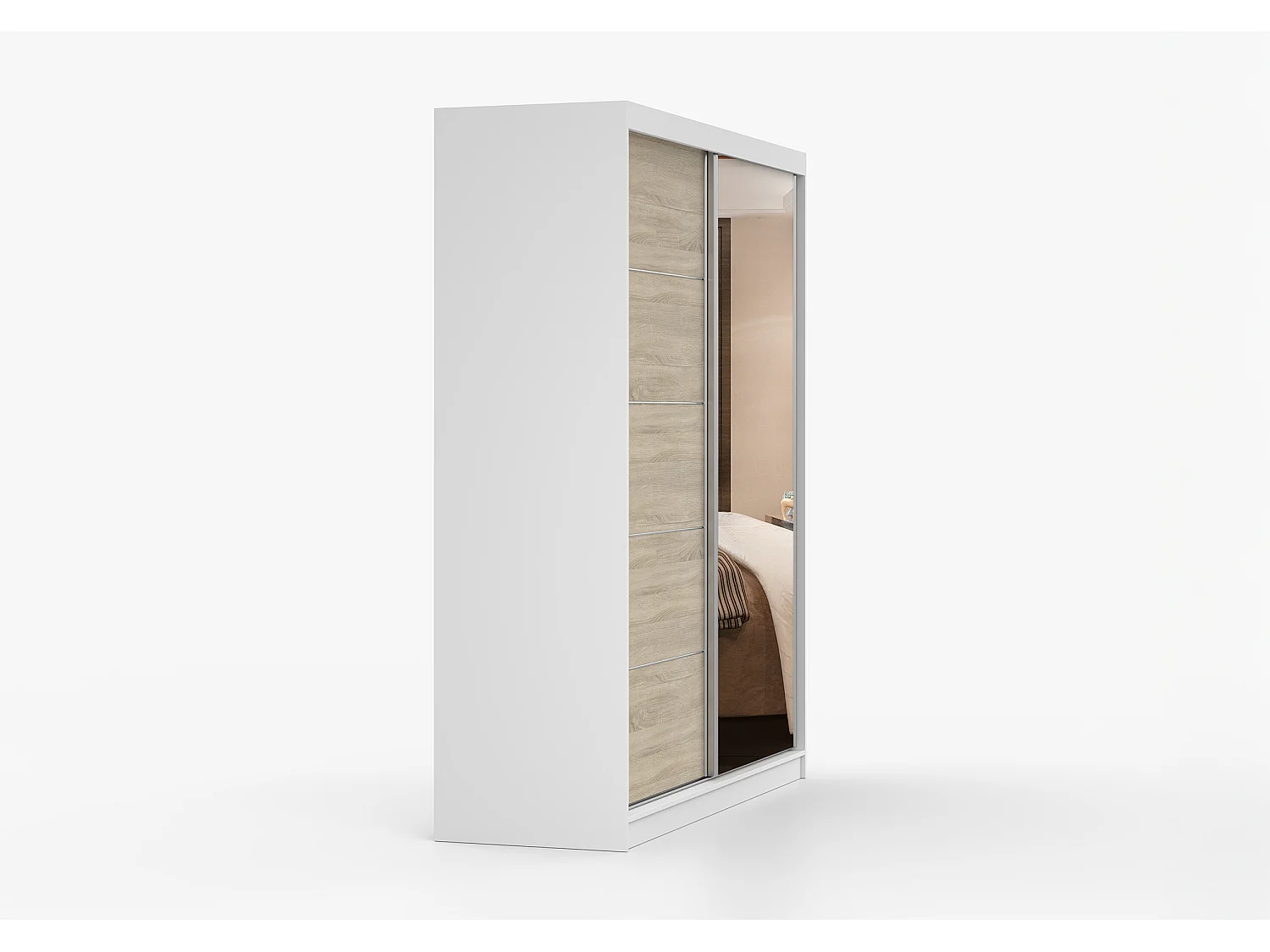 Armoire Ysalis 183 cm avec miroir - Blanc - Chêne