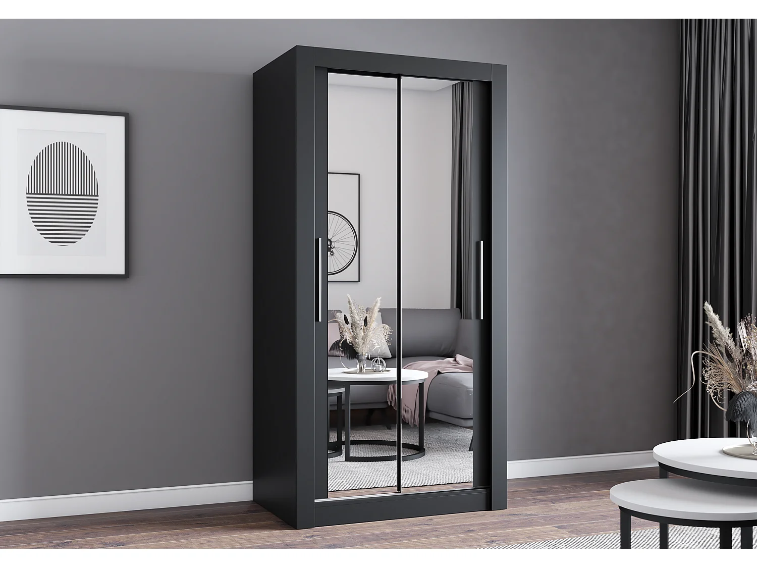 Armoire Moira 100 cm avec miroir - Noir