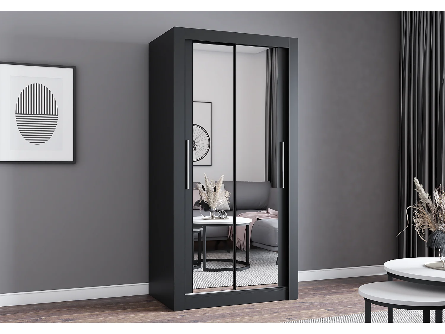 Armoire Moira 100 cm avec miroir - Noir