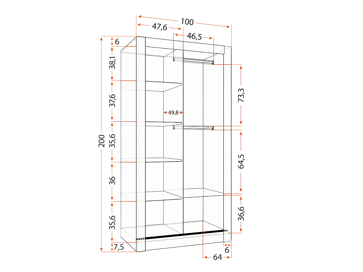 Armoire Moira 100 cm avec miroir - Noir