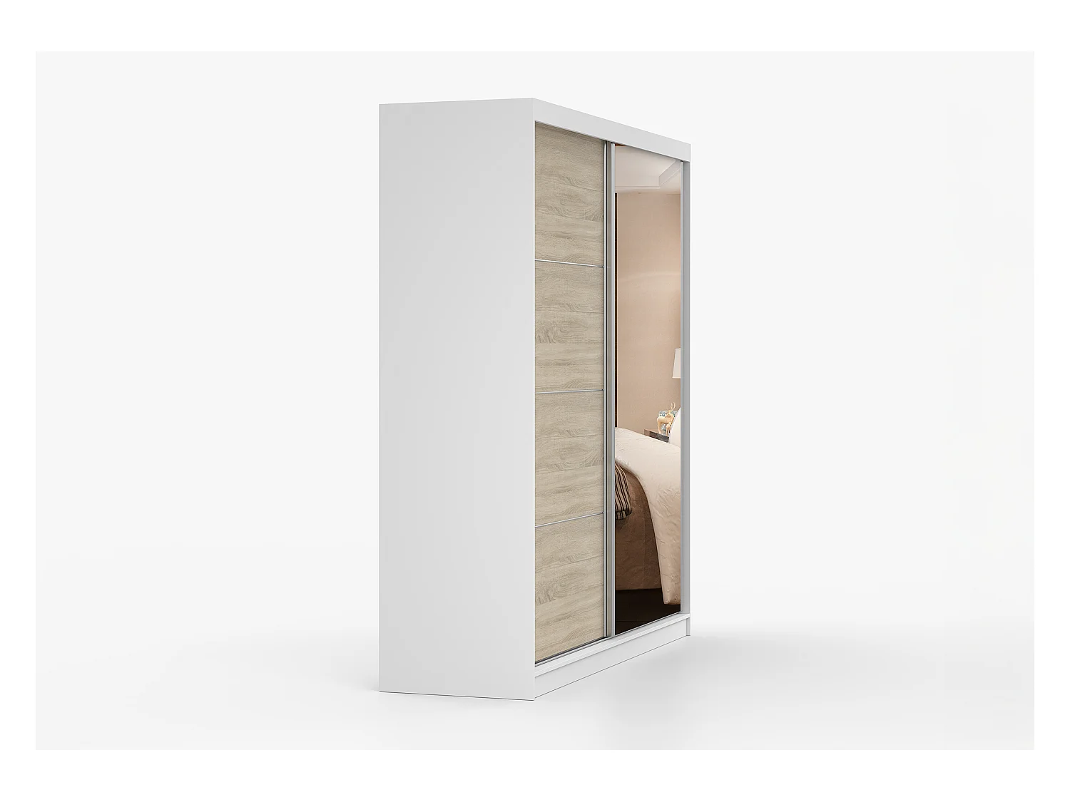 Armoire Helis 203 semi-brillant avec miroir - Blanc - Chêne
